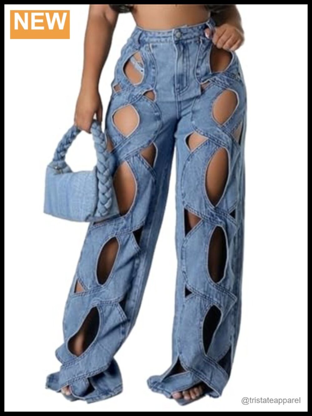 Hollow Out Baggy Jeans High Waisted Straight Wide Leg Denim Pants